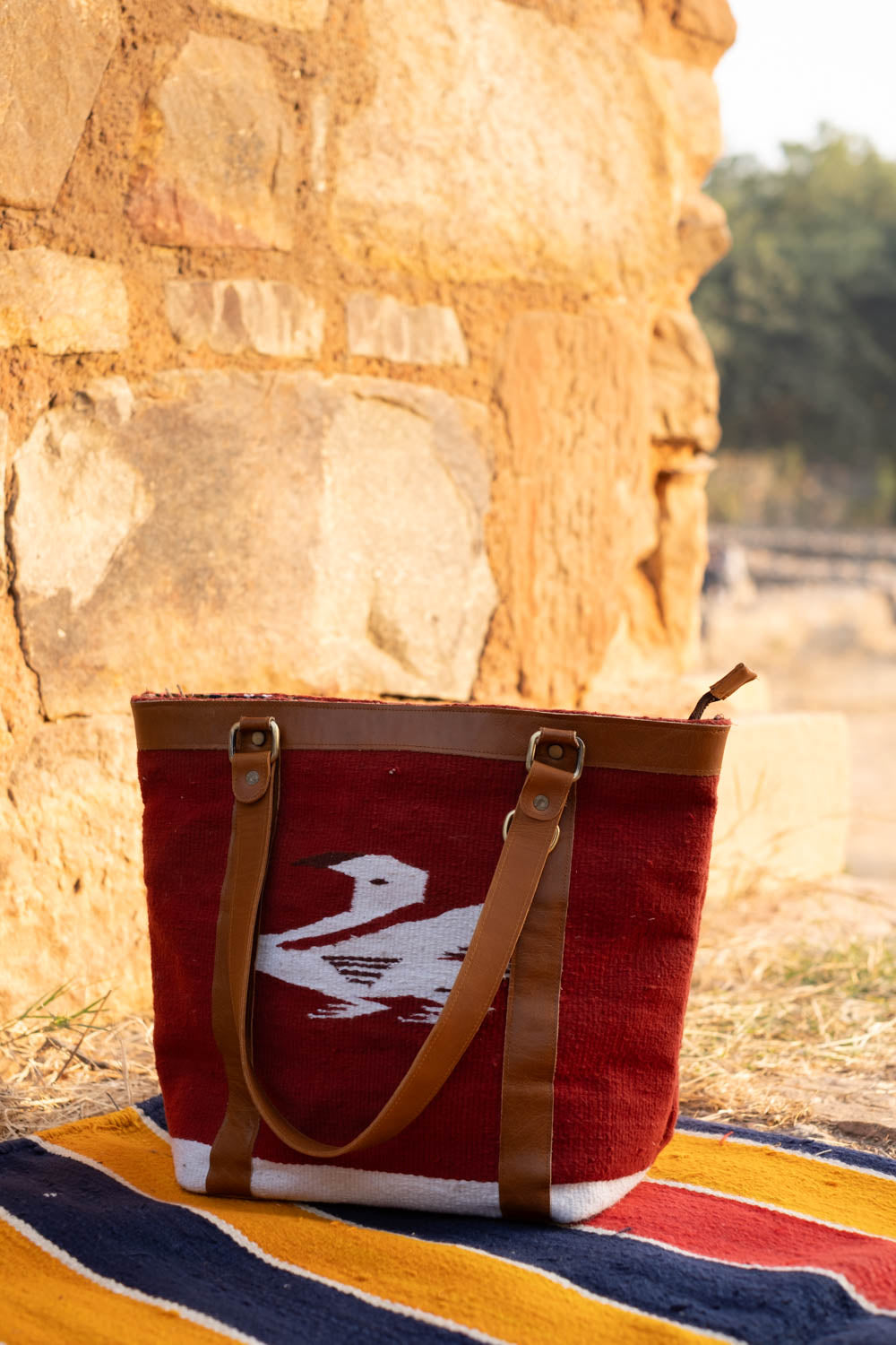 Patola Duck Maroon And White Medium Size Bag