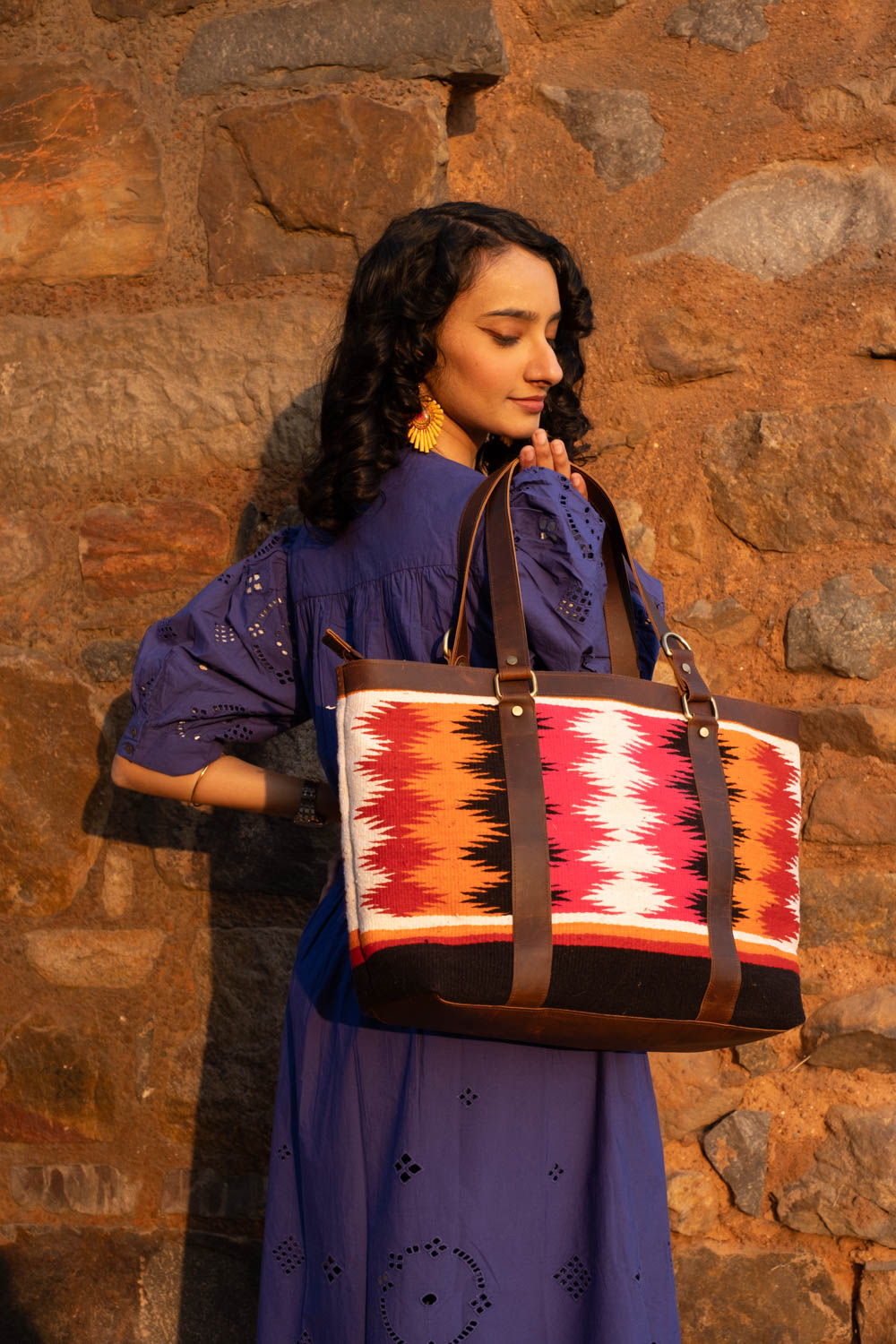 Patola Zig Zag Pink Medium Size Bag