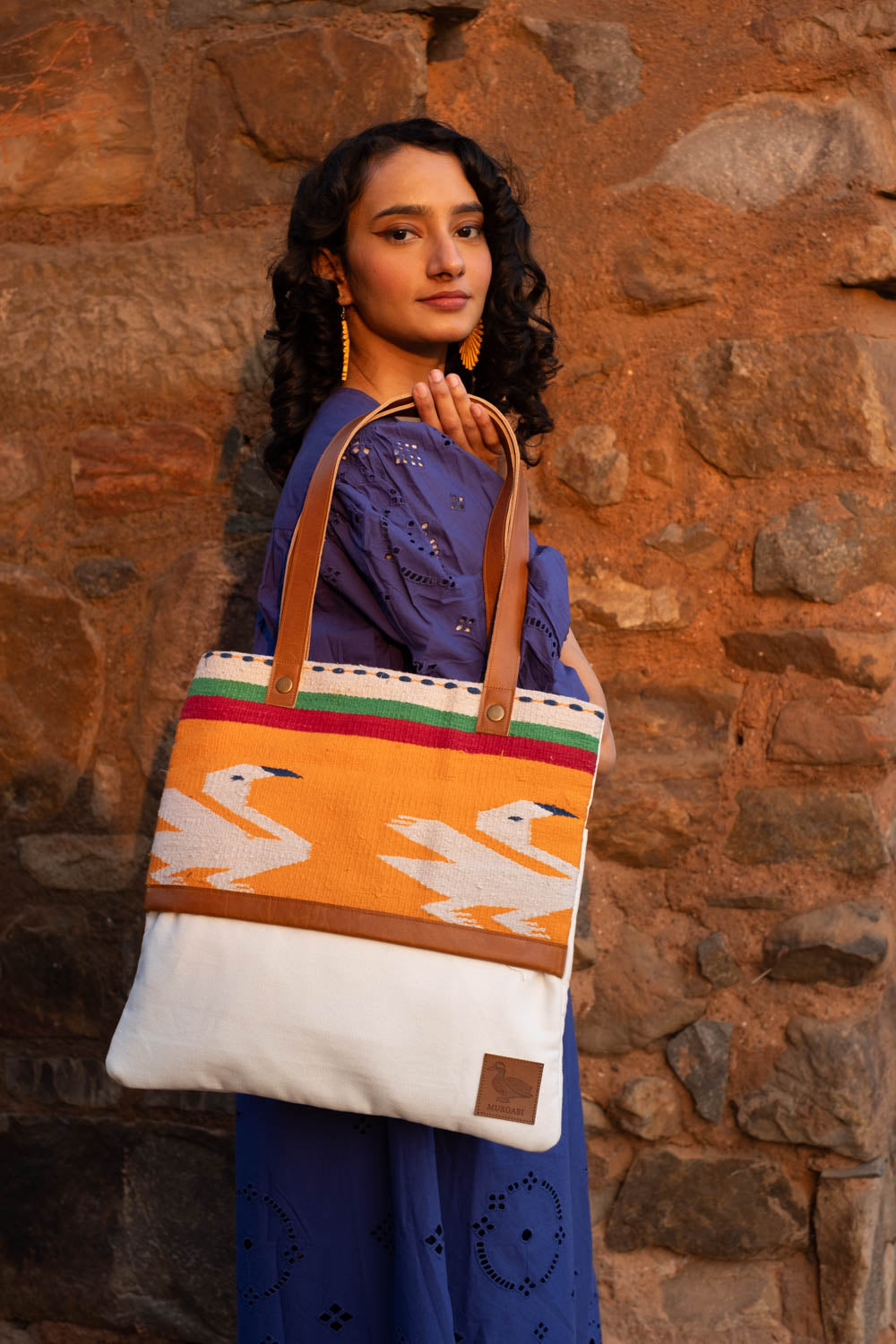 Dubki Tote Bag ~ Yellow Duck With Leather