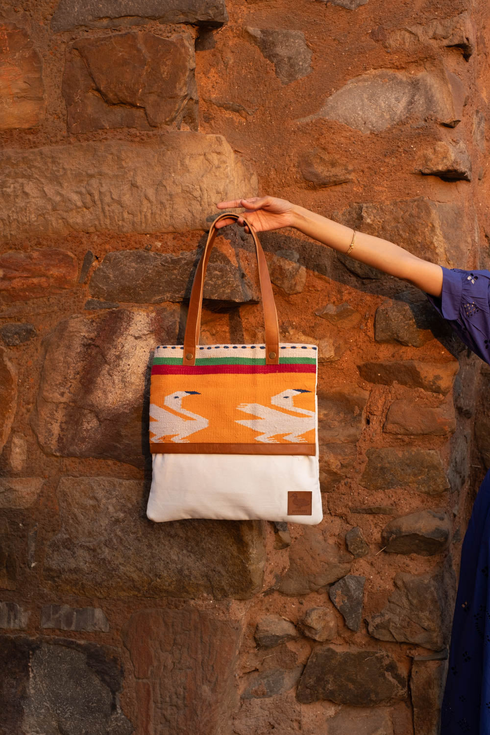 Dubki Tote Bag ~ Yellow Duck With Leather