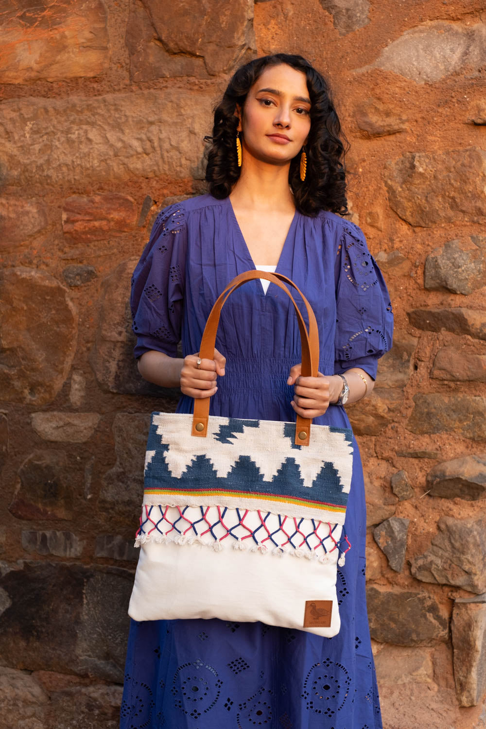 Dubki Tote Bag ~ Blue Geometric Pattern