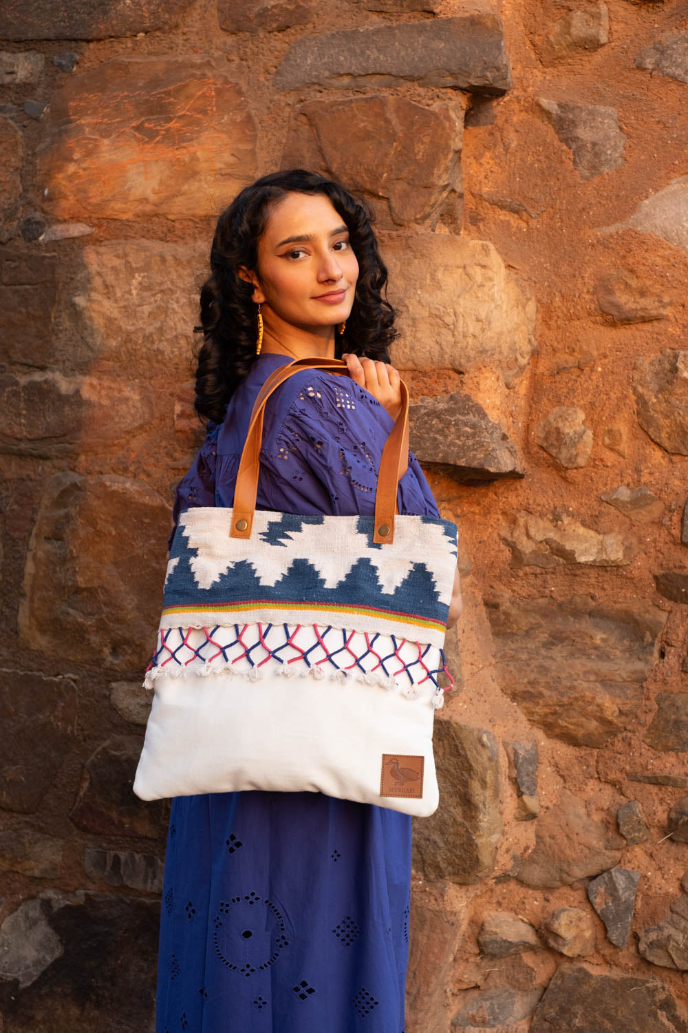 Dubki Tote Bag ~ Blue Geometric Pattern