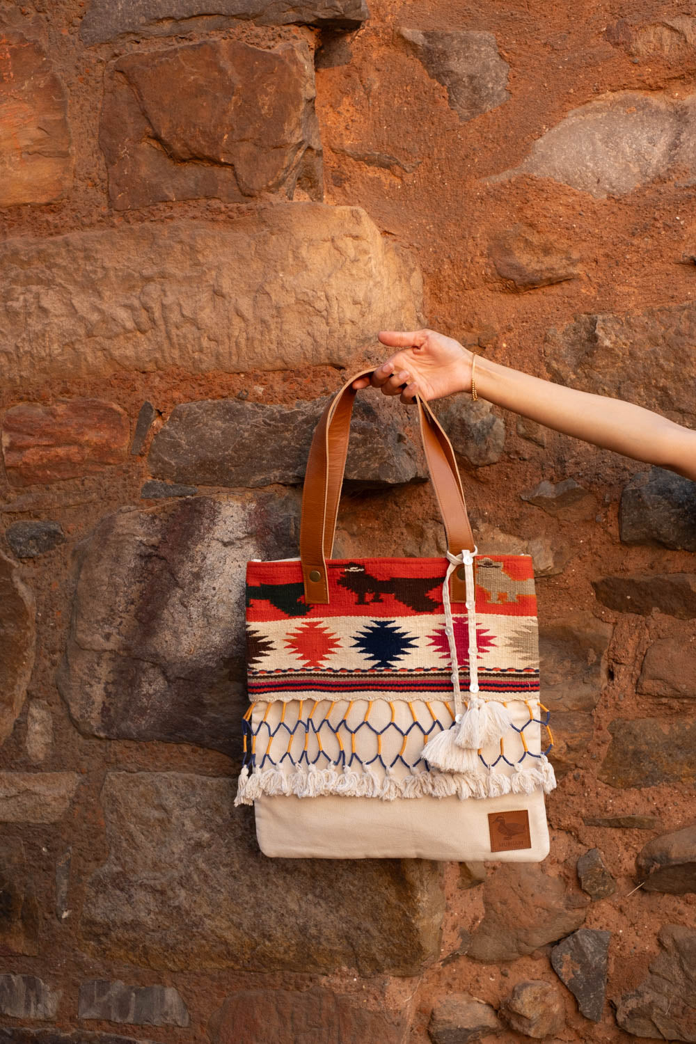 Dubki Tote Bag ~ Red And White Diamond Pattern