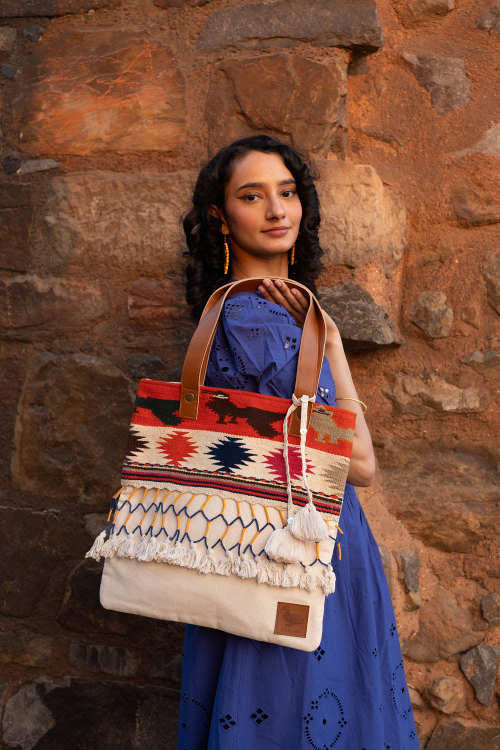 Dubki Tote Bag ~ Red And White Diamond Pattern