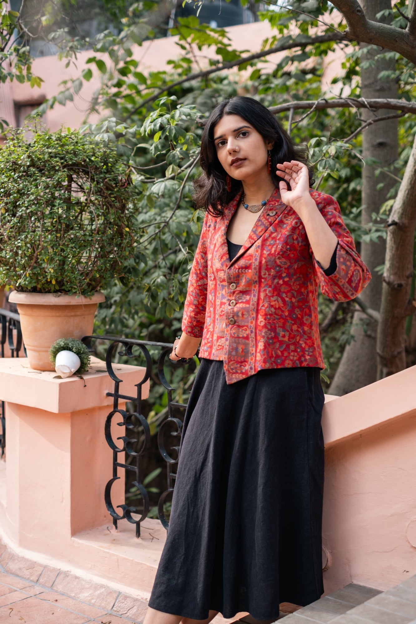 Navrang Red Kani Weave Jacket