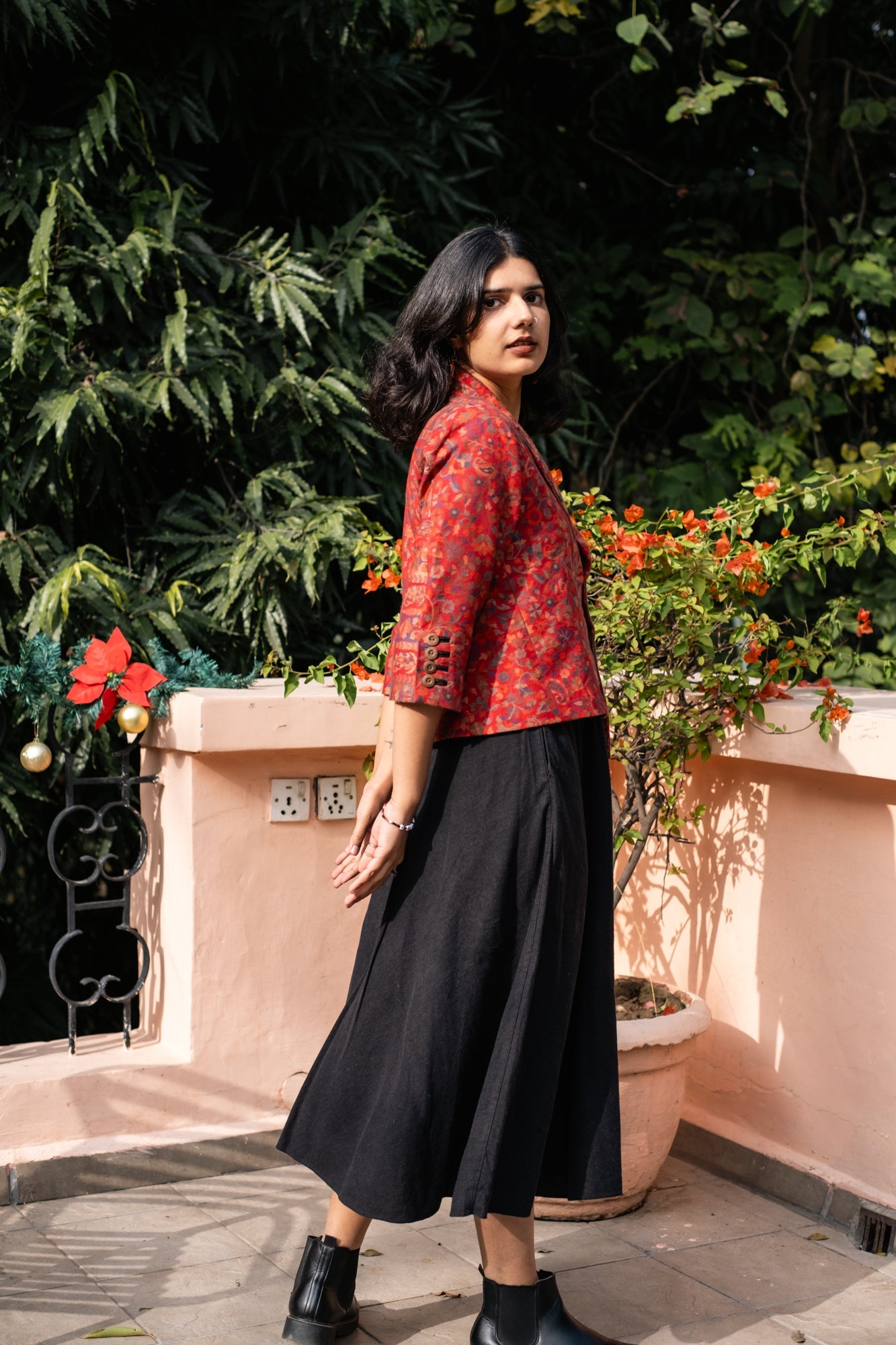 Navrang Red Kani Weave Jacket