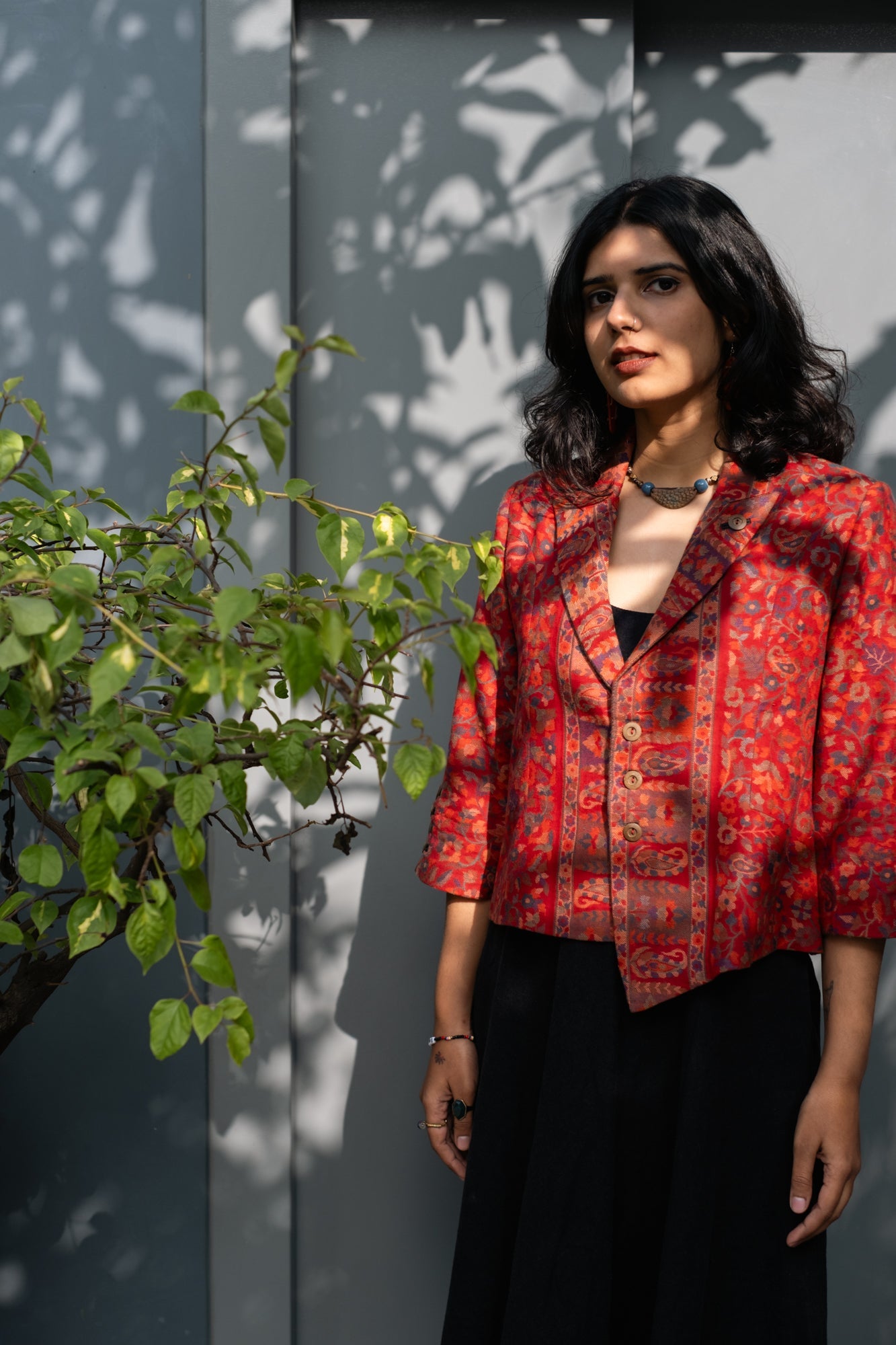 Navrang Red Kani Weave Jacket