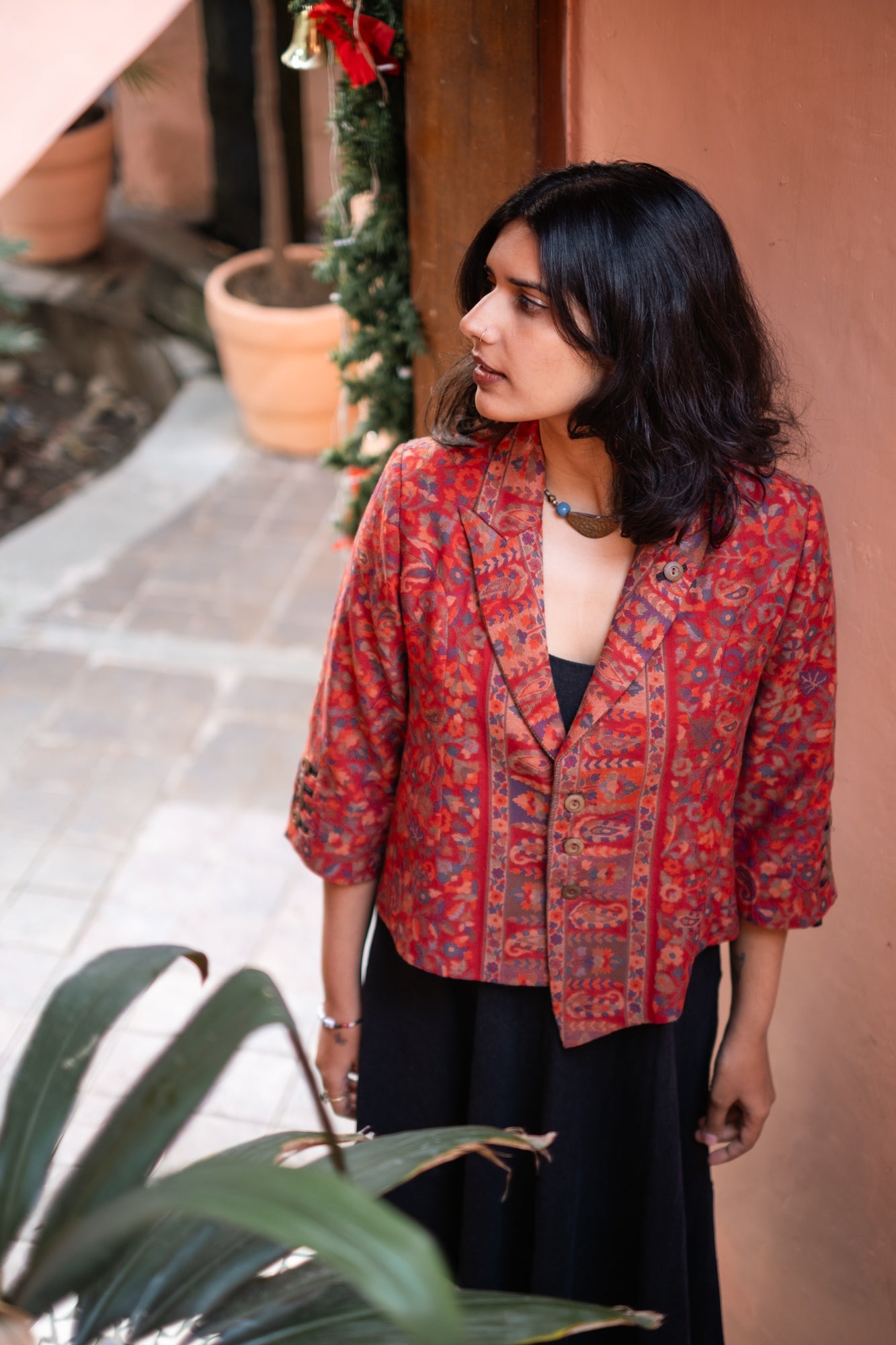 Navrang Red Kani Weave Jacket