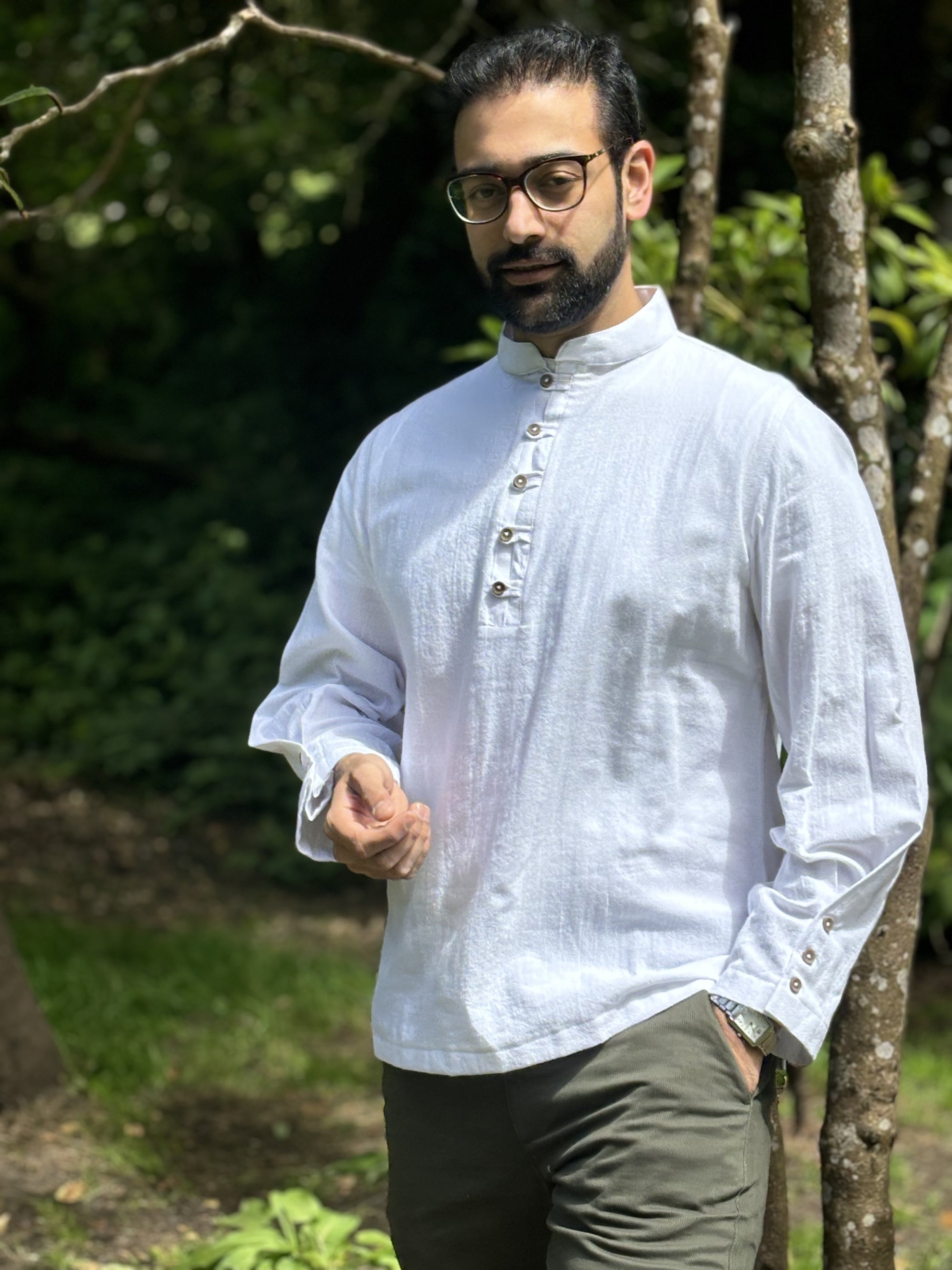 Organic Cotton Mid Placket Full Sleeve Shirt ~ White