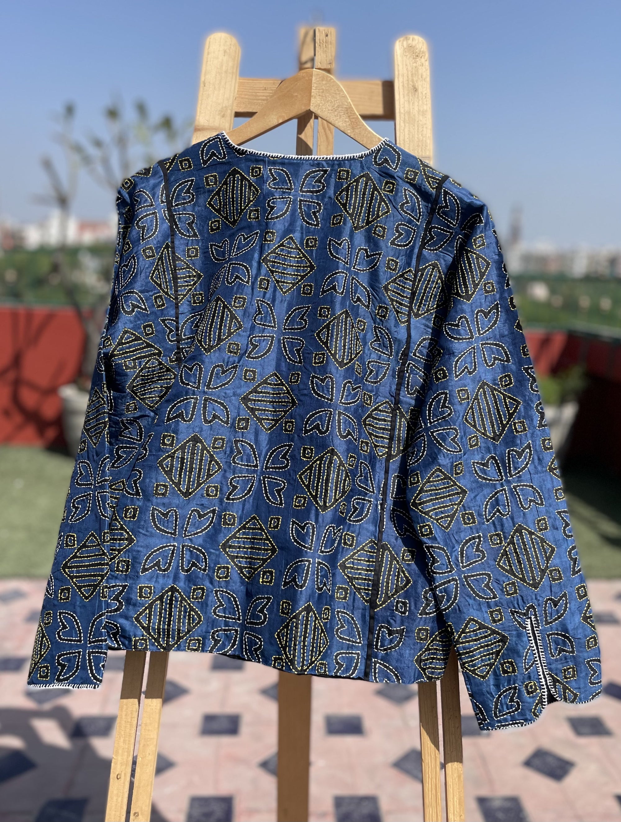 Saaras Blockprint Silk Kantha Overlay ~ S