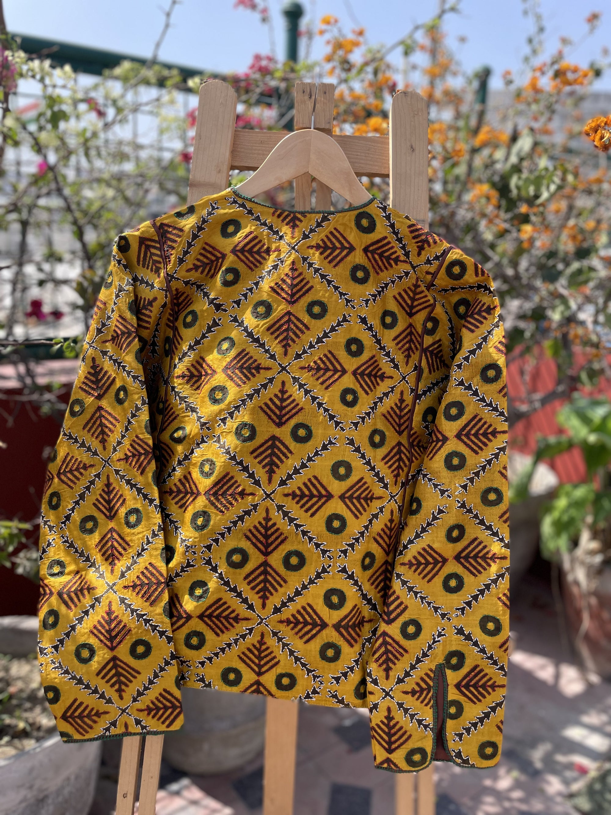Saaras Blockprint Silk Kantha Overlay ~ S