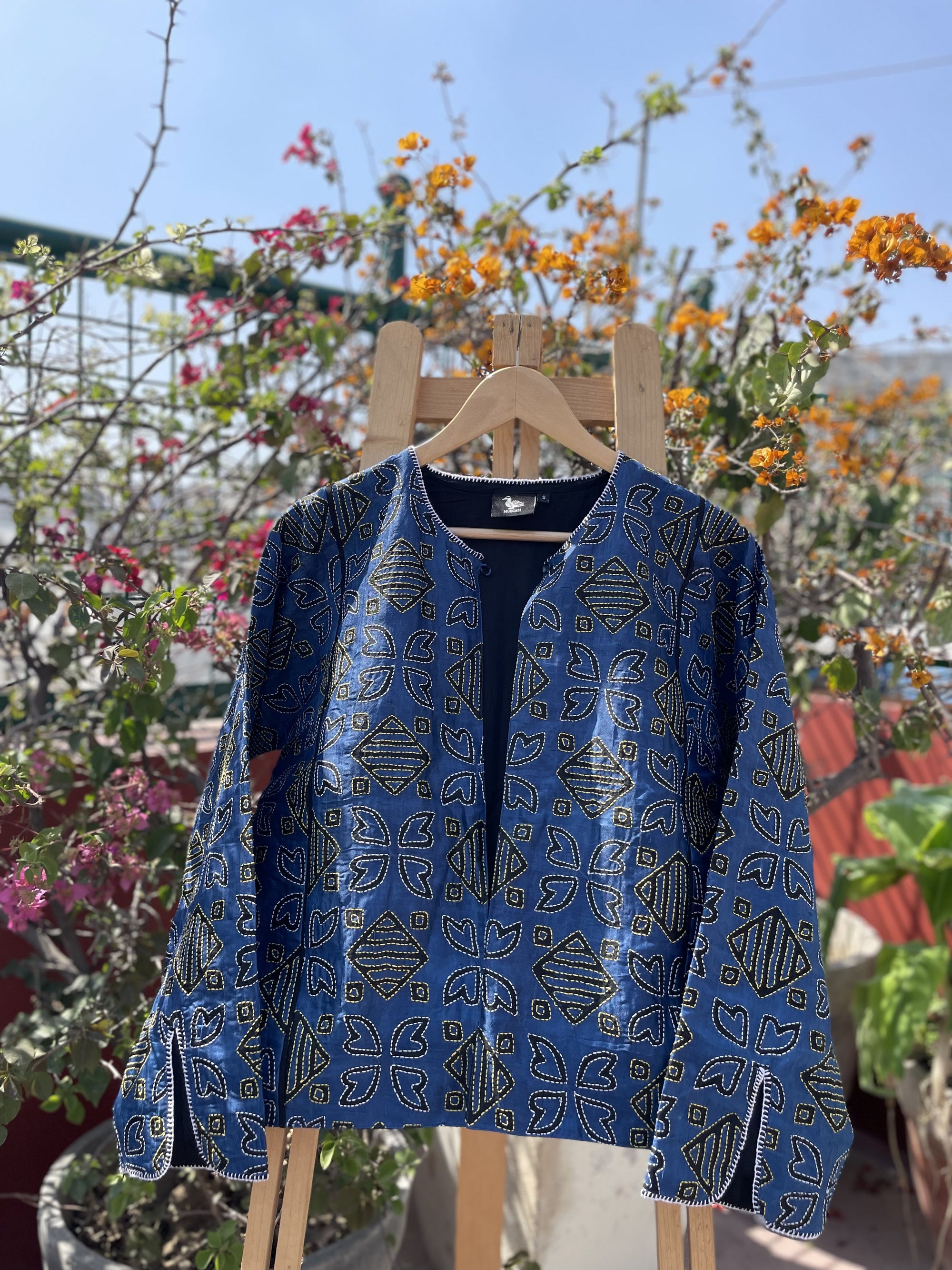 Saaras Blockprint Silk Kantha Overlay ~ S