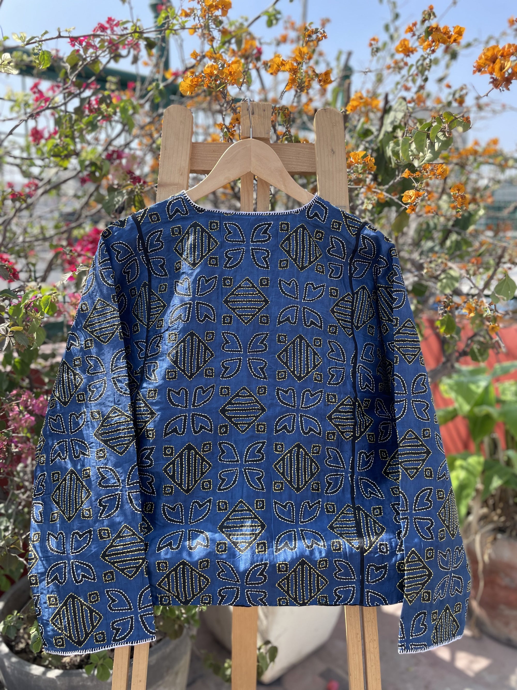Saaras Blockprint Silk Kantha Overlay ~ S