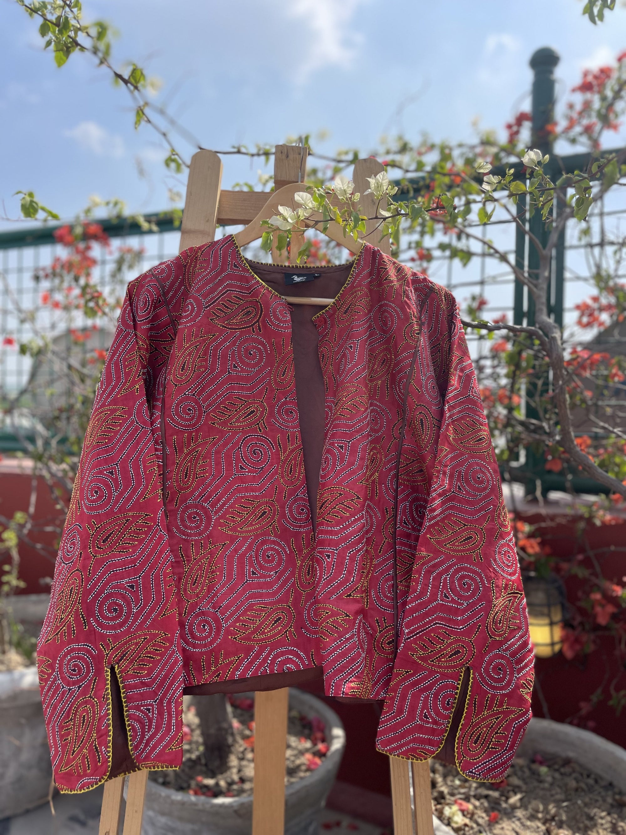 Saaras Blockprint Silk Kantha Overlay ~ L