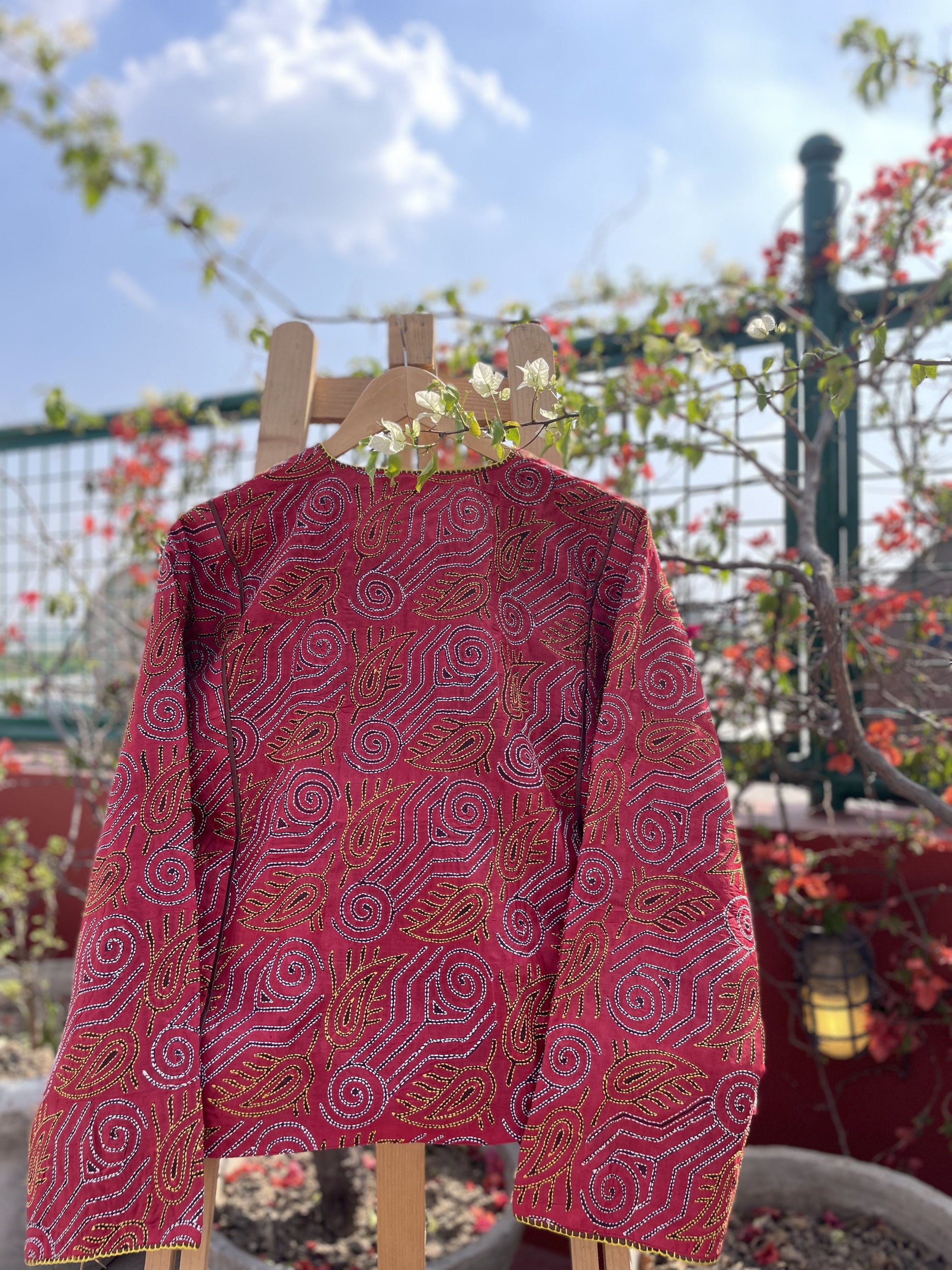 Saaras Blockprint Silk Kantha Overlay ~ L