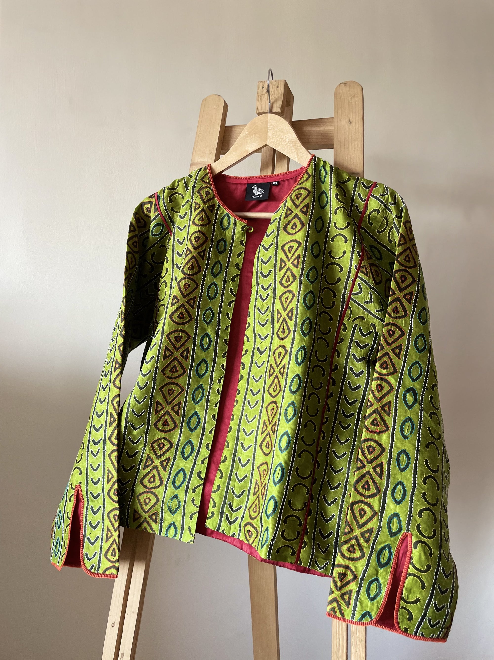 Saaras Blockprint Silk Kantha Overlay ~ M