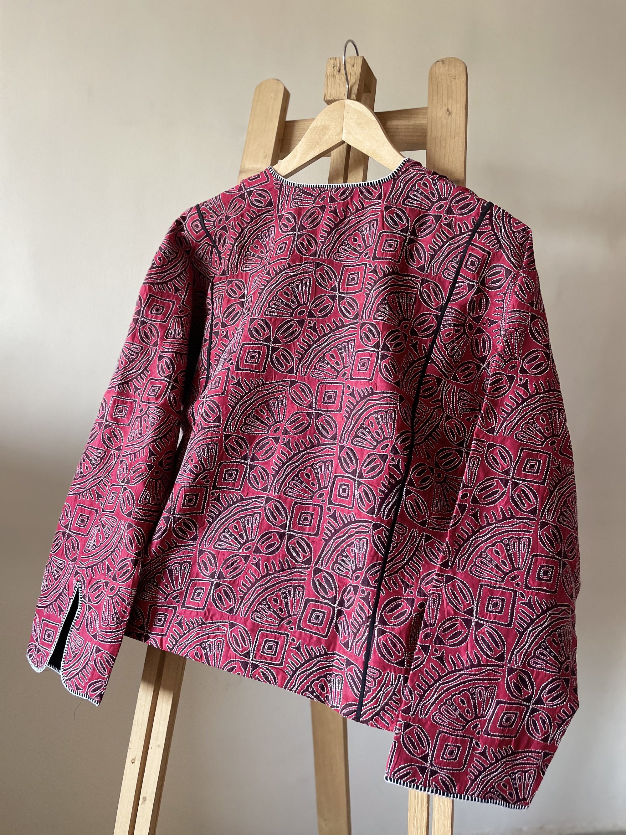 Saaras Blockprint Silk Kantha Overlay ~ M
