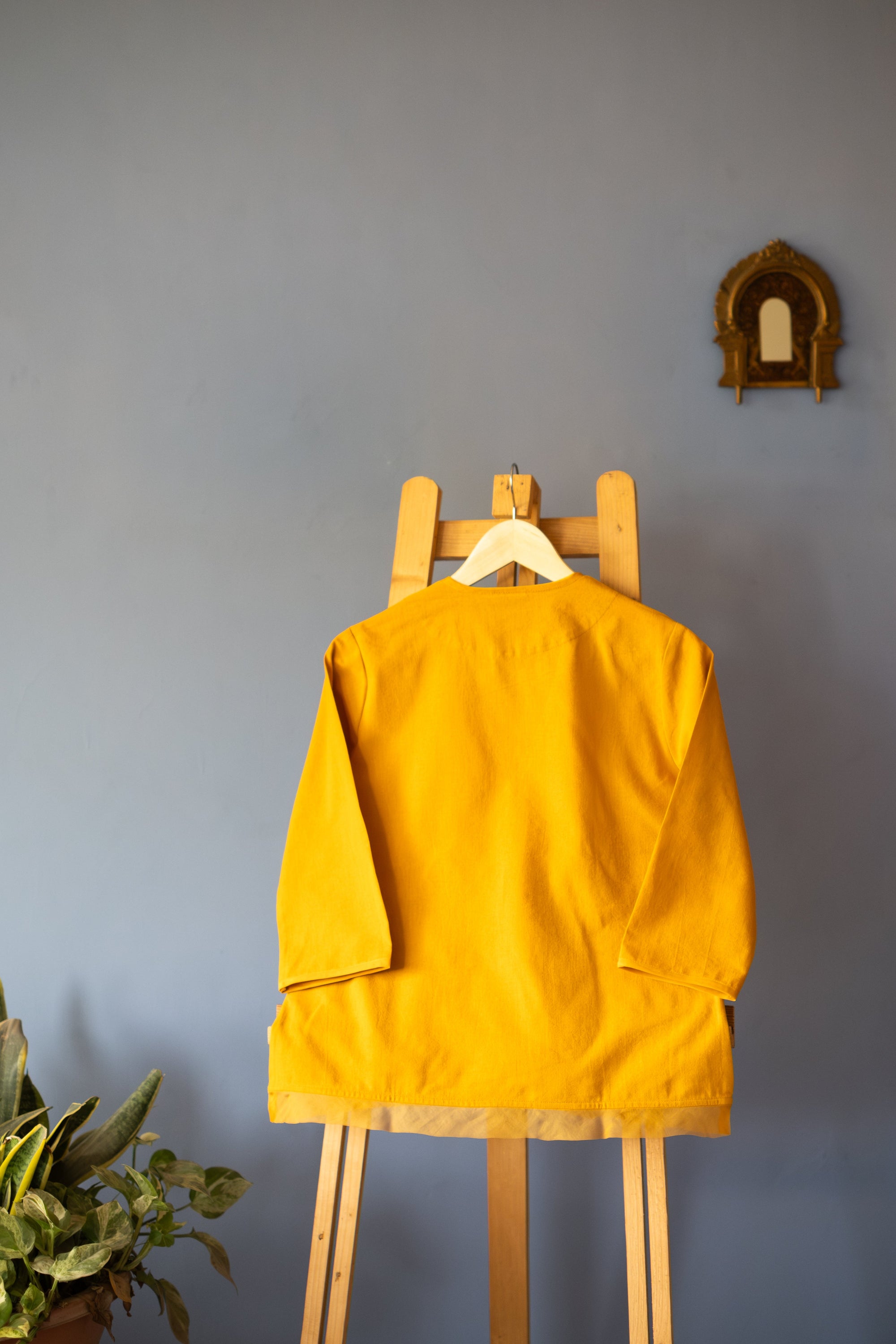 Embroidered Pheasant Organic Cotton Crossbody Top ~ Mustard