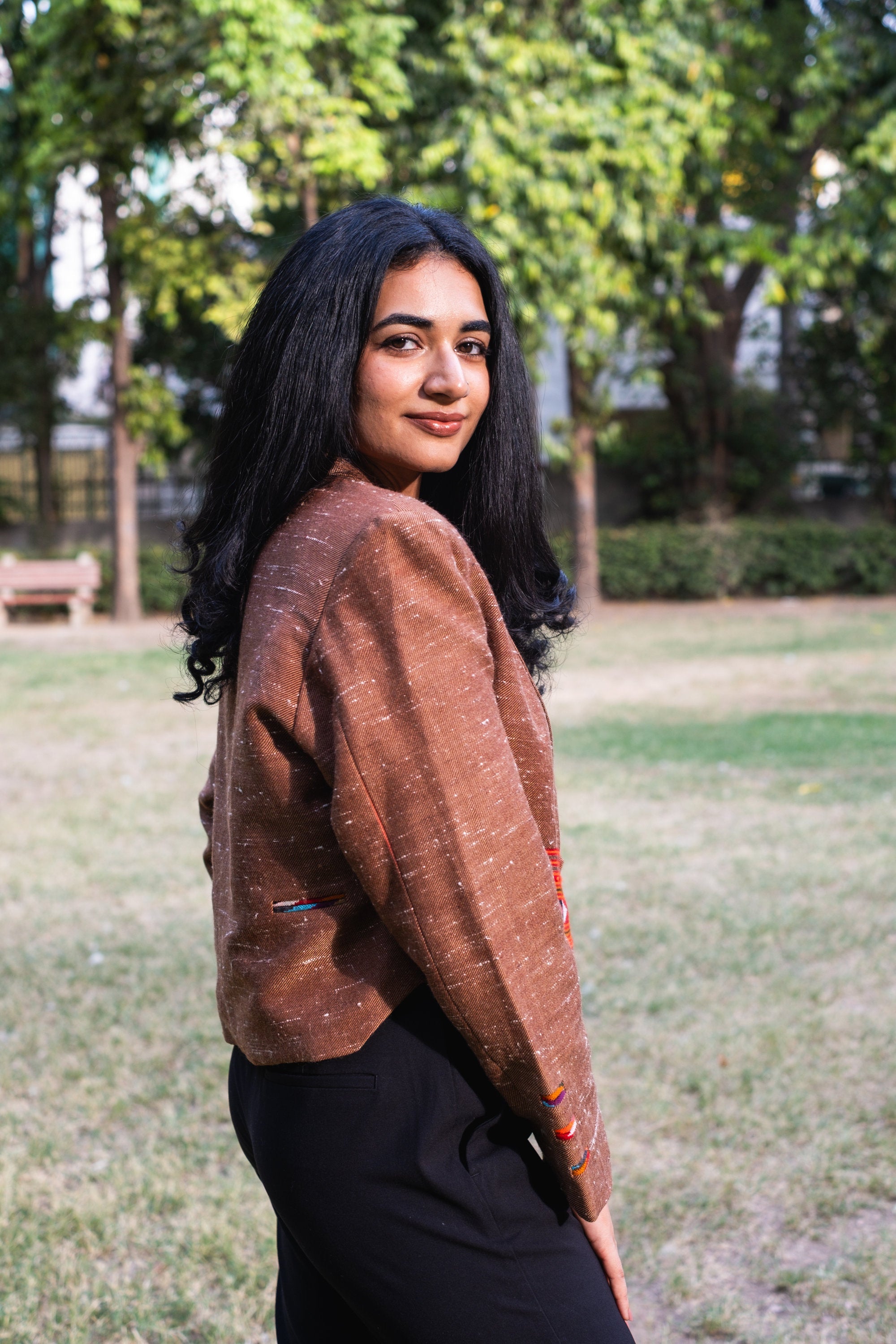 Monal Cropped Suit Jacket ~ Brown