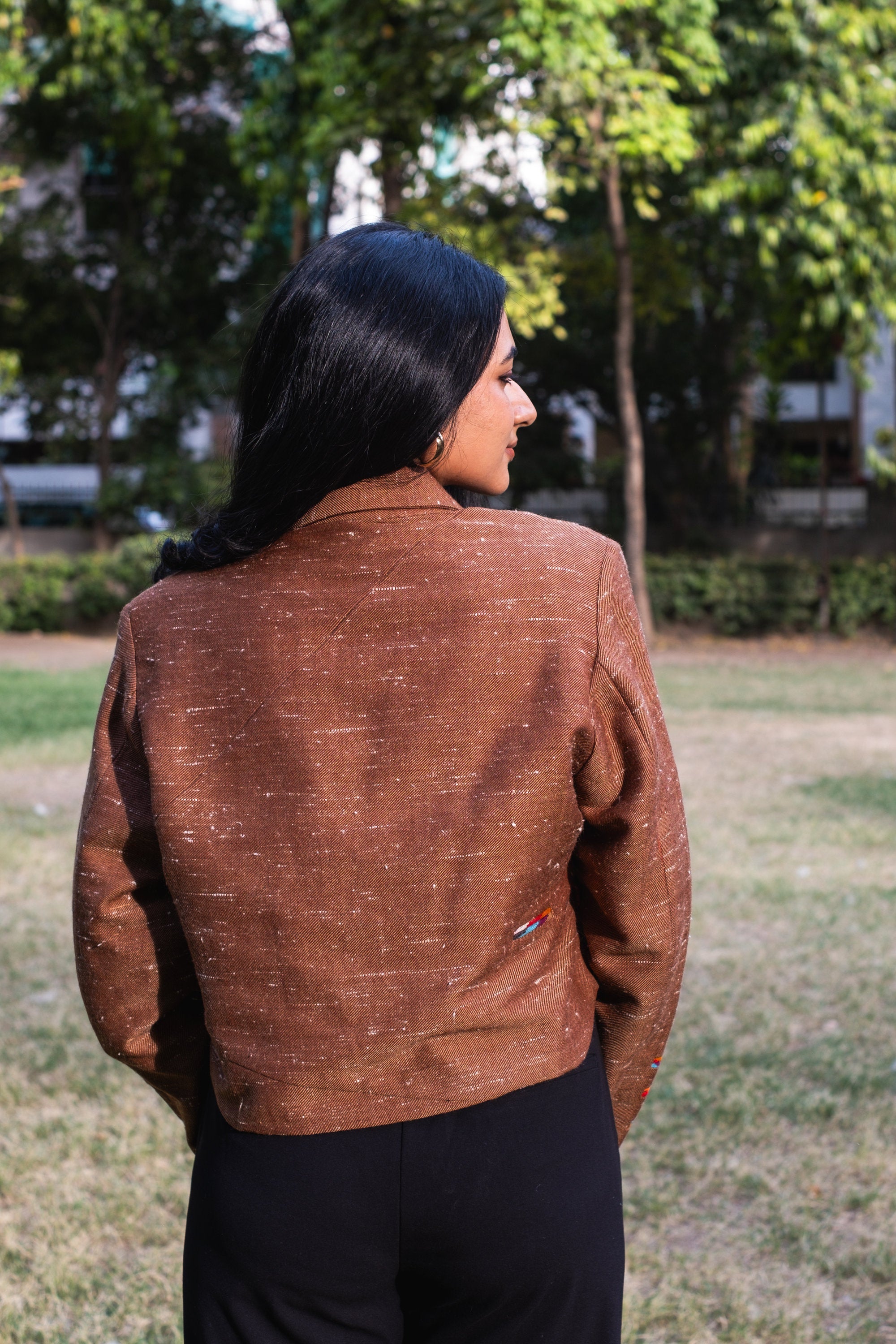 Monal Cropped Suit Jacket ~ Brown