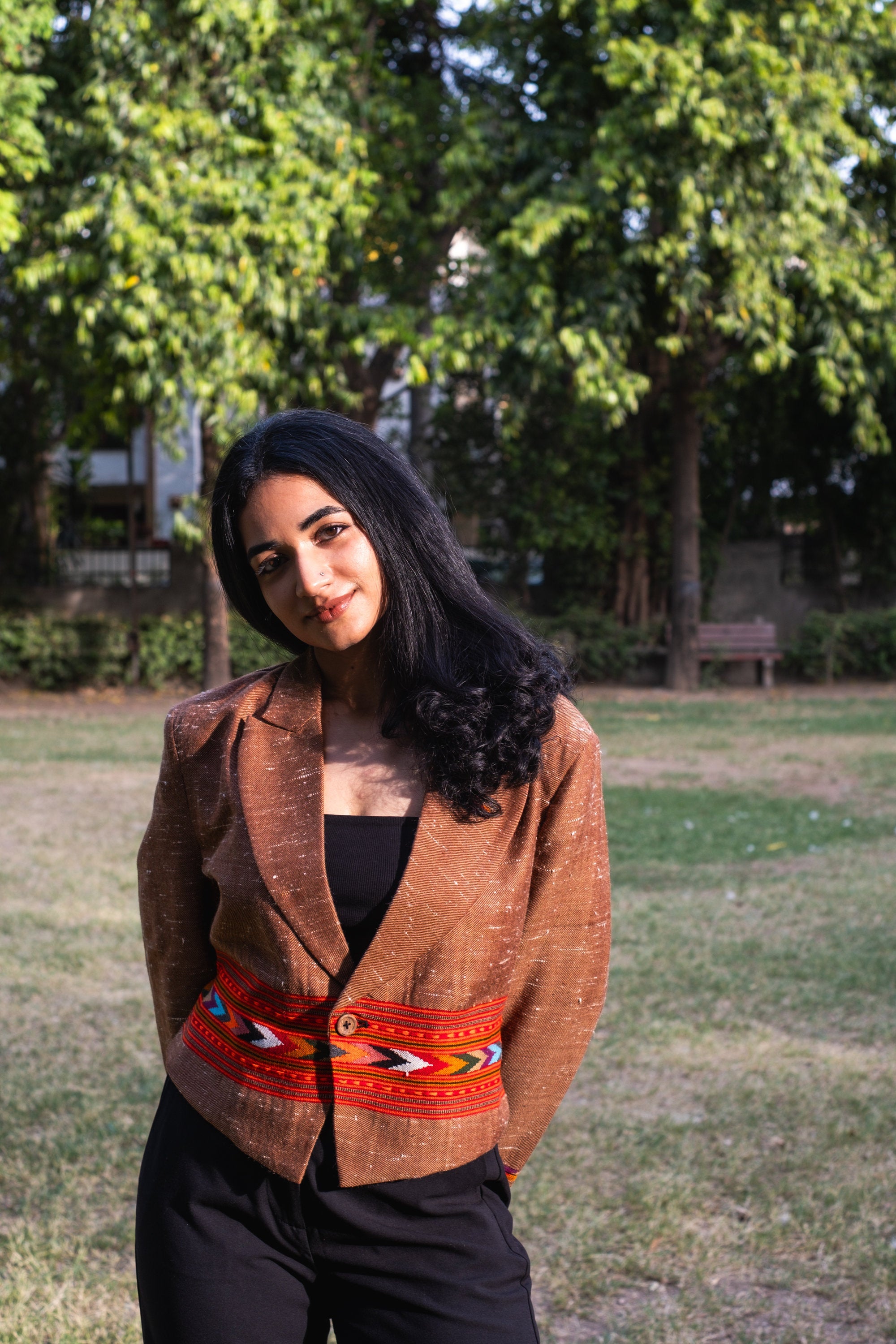 Monal Cropped Suit Jacket ~ Brown