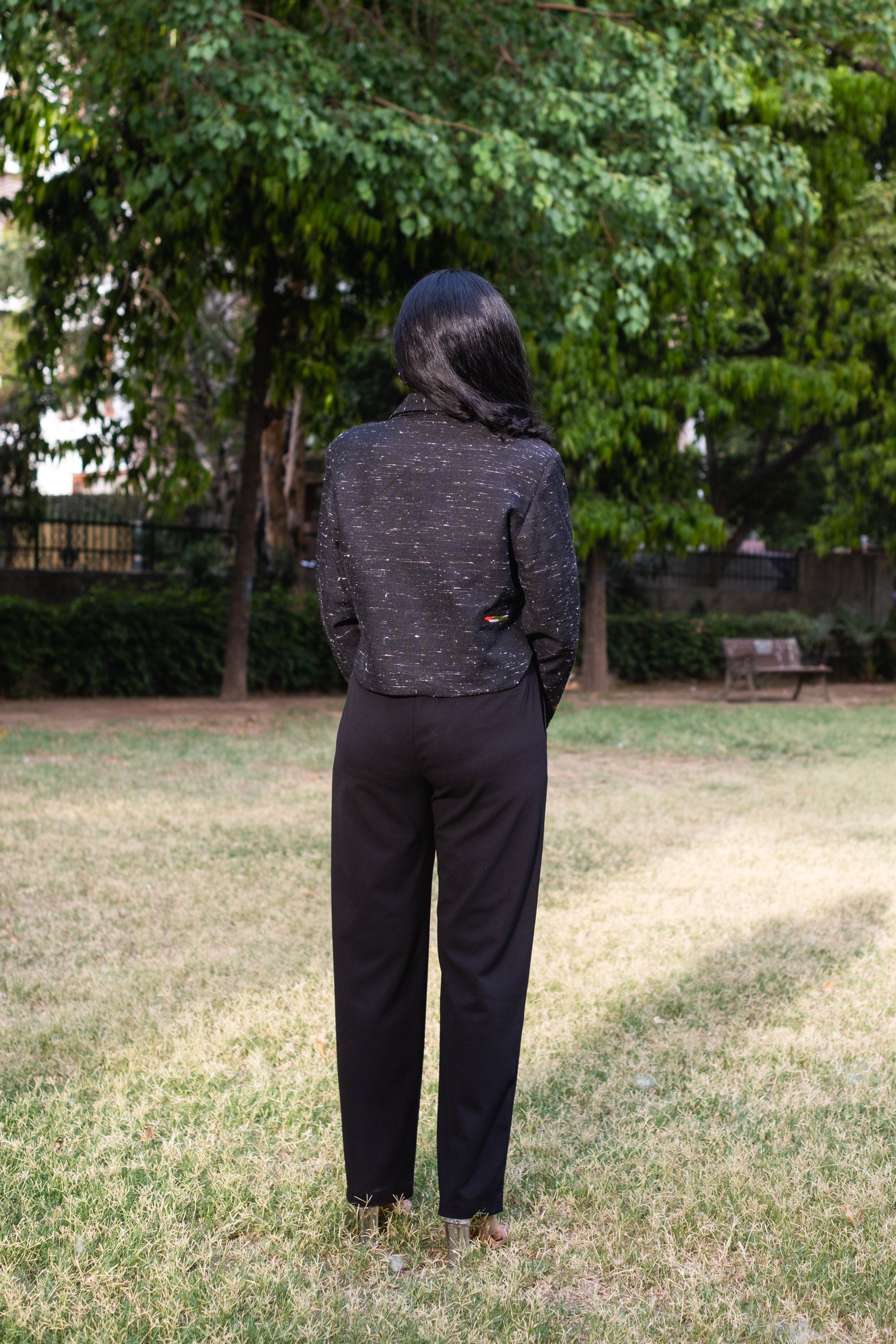 Monal Cropped Suit Jacket ~ Snow Flake Black