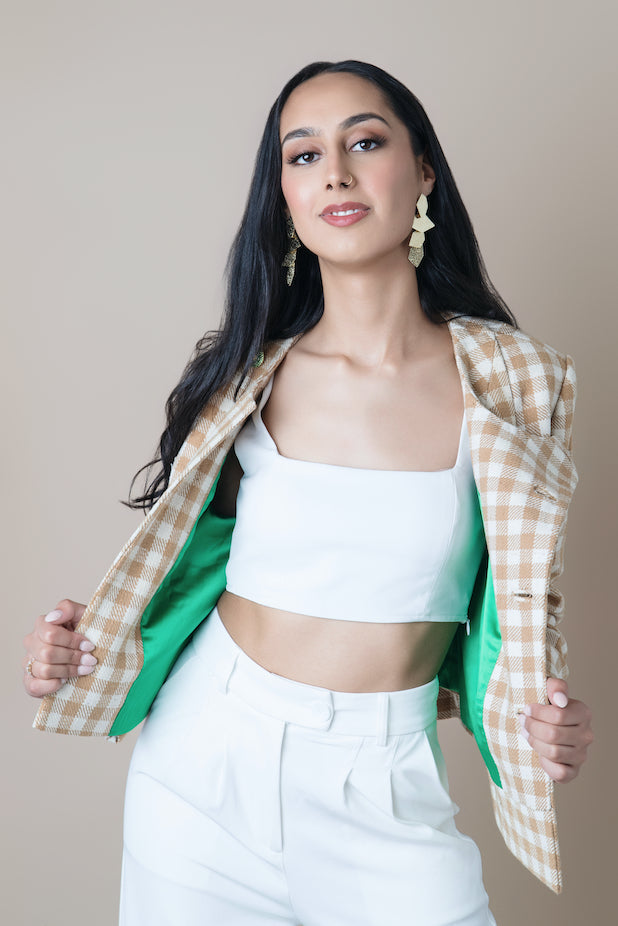 Shikra Khes Cropped Overlap Jacket~Check
