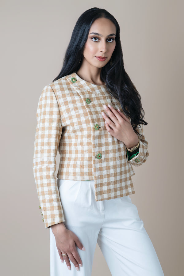 Shikra Khes Cropped Overlap Jacket~Check