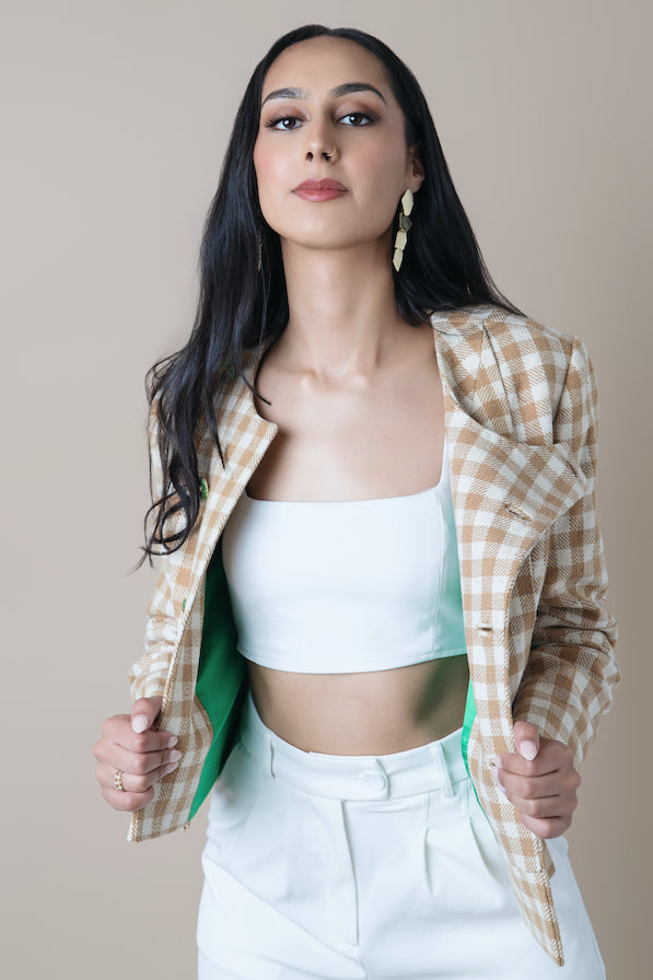 Shikra Khes Cropped Overlap Jacket~Check