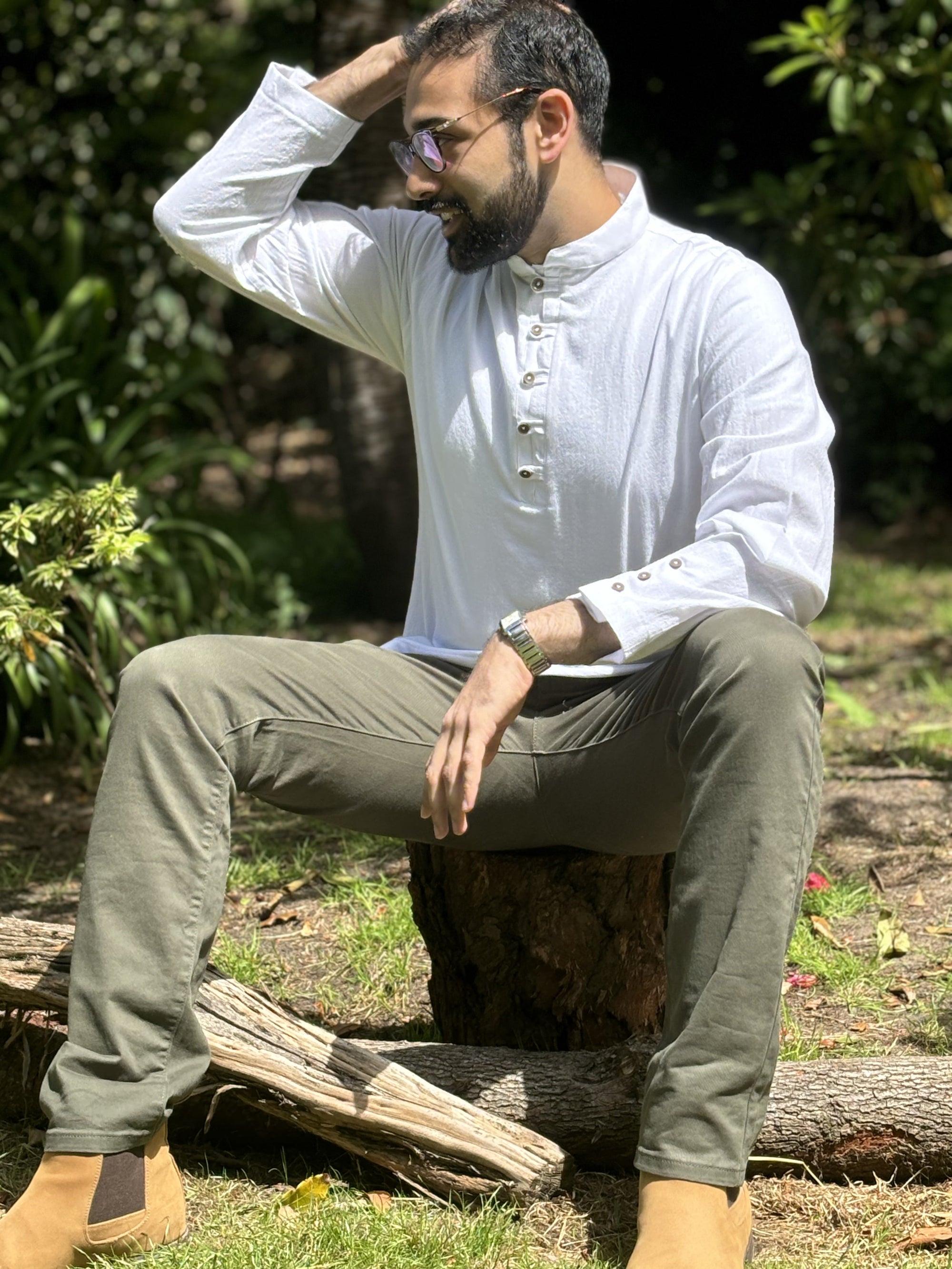 Organic Cotton Mid Placket Full Sleeve Shirt ~ White