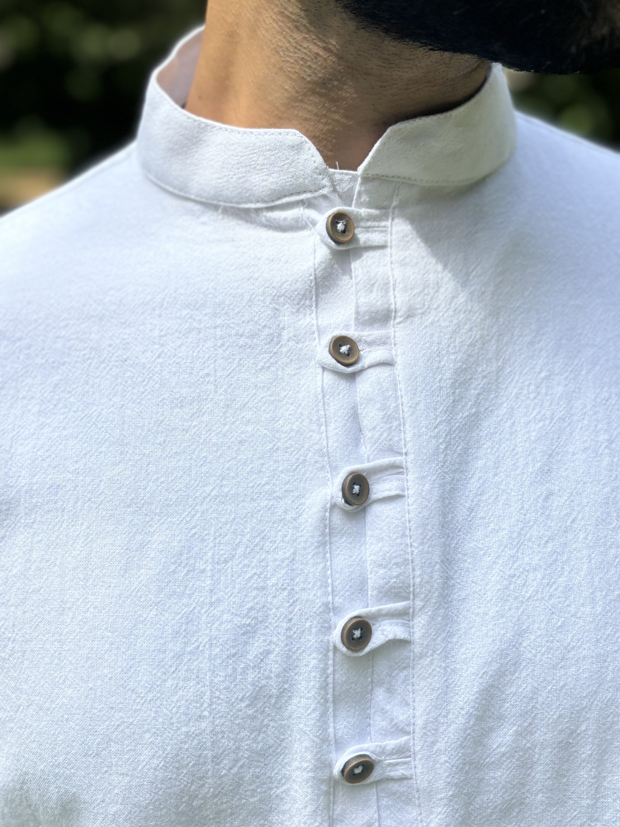 Organic Cotton Mid Placket Full Sleeve Shirt ~ White