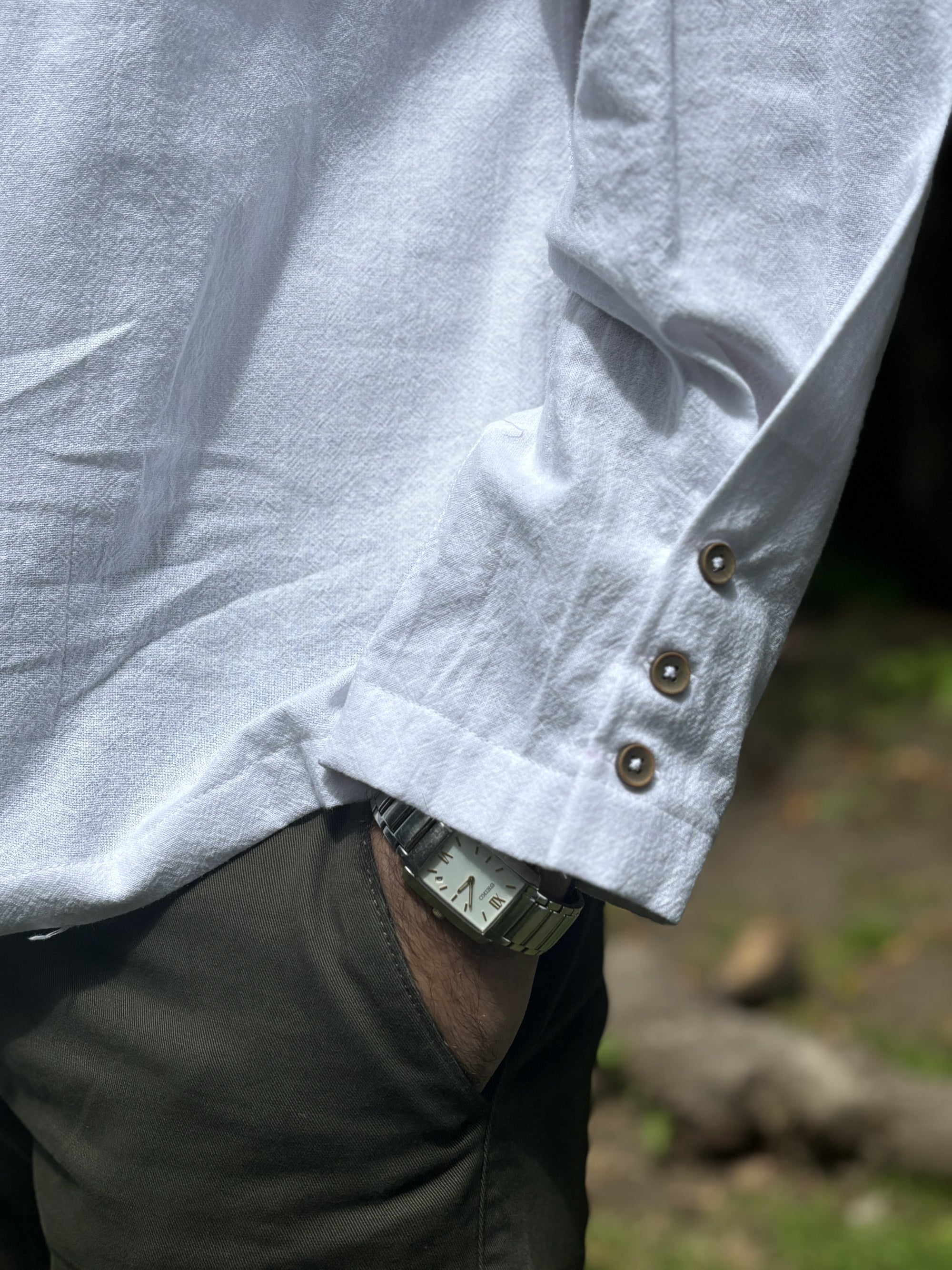 Organic Cotton Mid Placket Full Sleeve Shirt ~ White