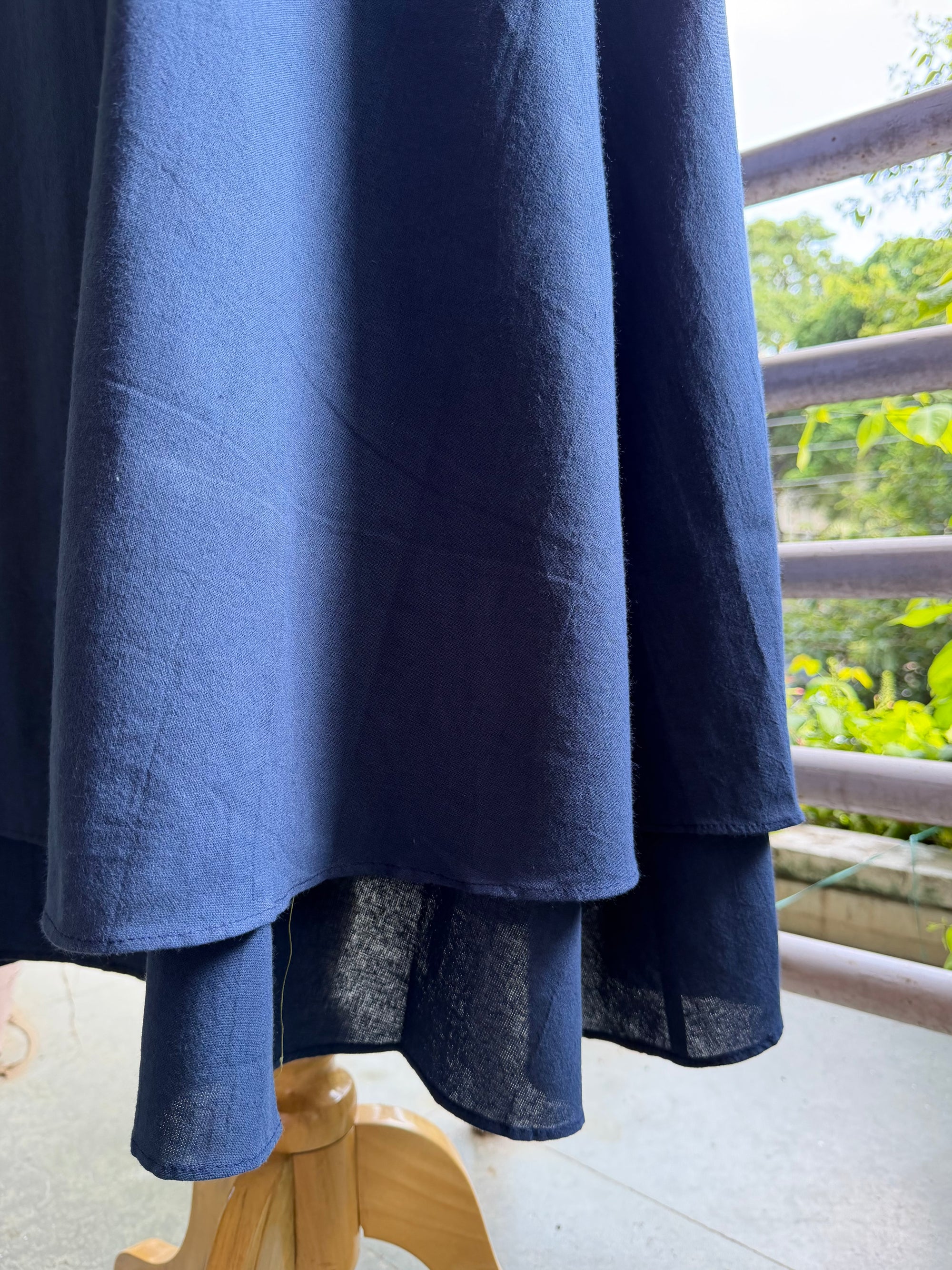 Embroidered Bird Organic Cotton Dress ~ Blue