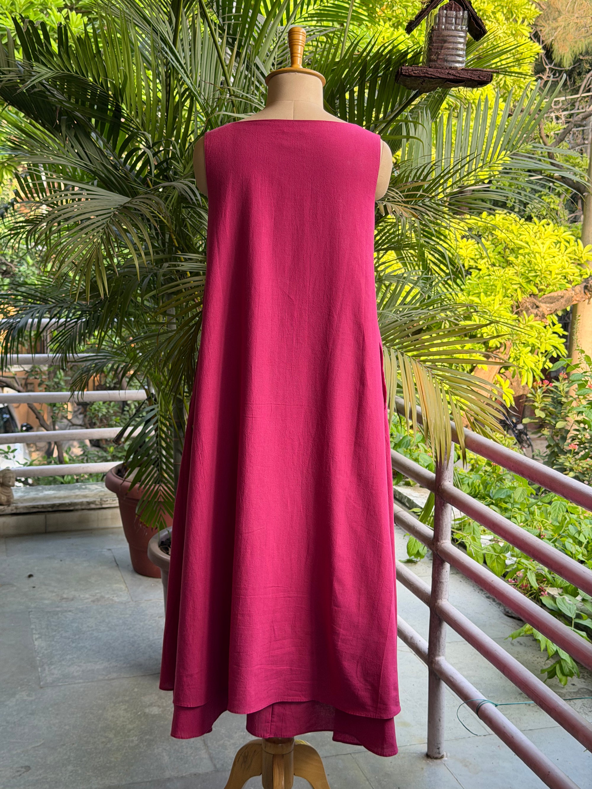 Embroidered Bird Organic Cotton Dress ~ Pink