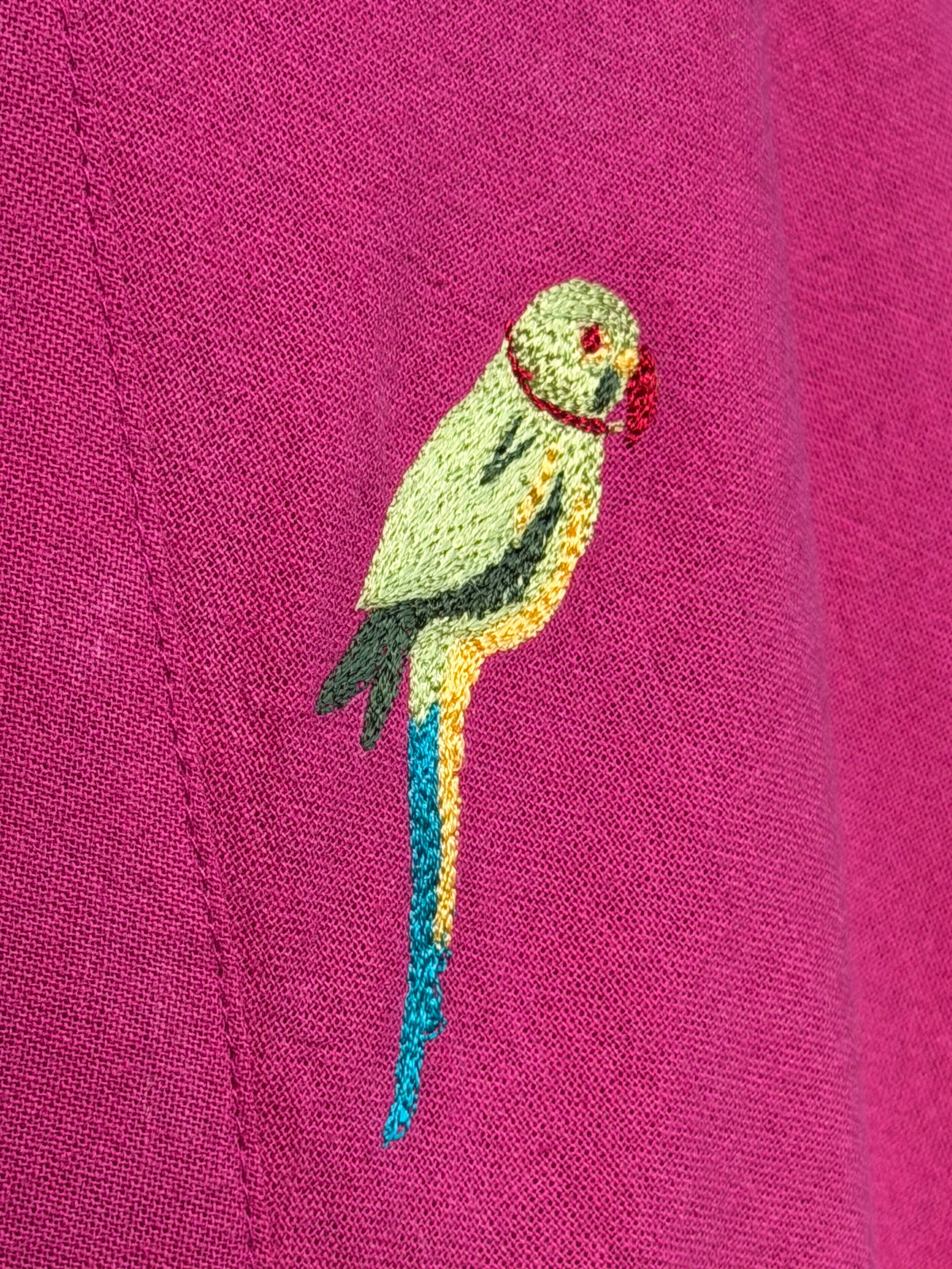 Embroidered Bird Organic Cotton Dress ~ Pink